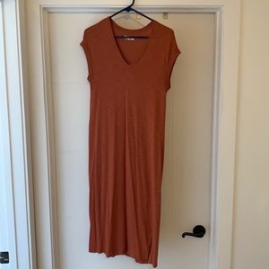 Madewell short sleeve dress in burnt orange. Length is below the knee